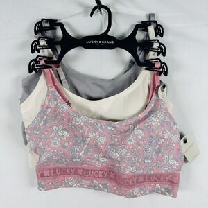 NEW Lucky Brand Lounge Bra Set Womens Medium Multicolor Bralette 3-Pack Wireless
